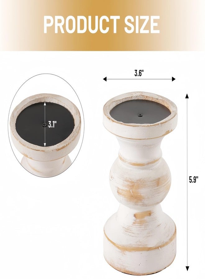 CedarLux Rustic Pillar Candle Holder, 6 Inch White Wooden Candlestick Holders, Farmhouse Candle Stands for Pillar Candle,Decorative Wood Candlestick Holders for Living Room, Table Centerpiece - Image 3